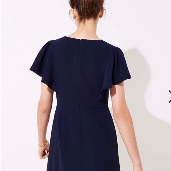 Loft navy flutter sleeve dress - Picture 2 of 6